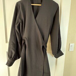 Ganni Black Mini Wrap Dress - Crepe, Sz M